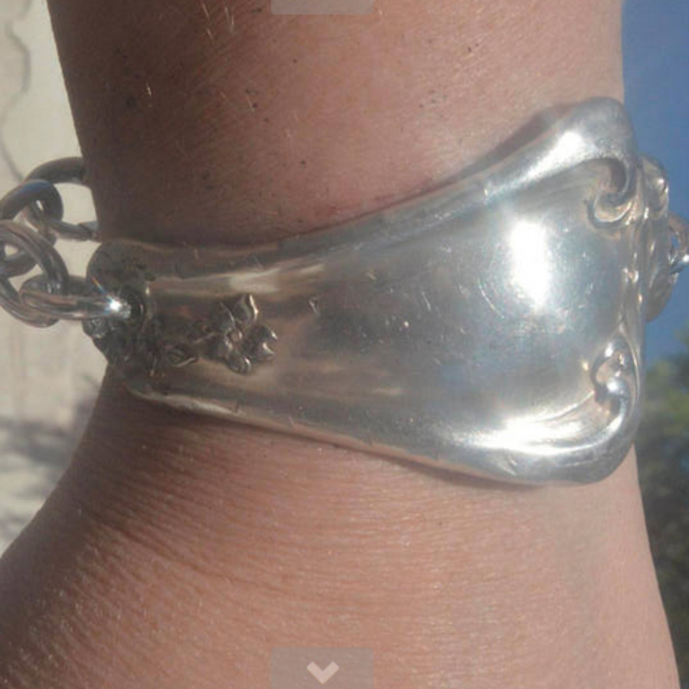 Antique Silver Bracelet Chain Victorian Spoon Boho